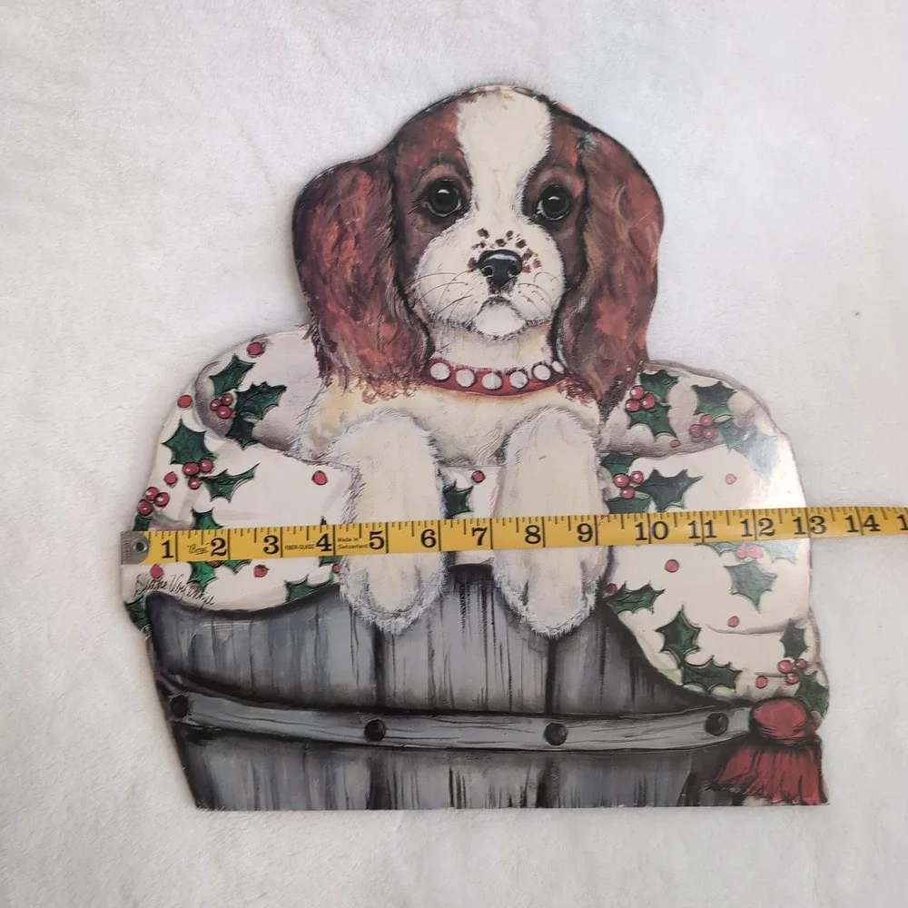 Vintage Christmas Puppy Silent Companion Wood Dummy Board Dog Wall Art Spaniel
